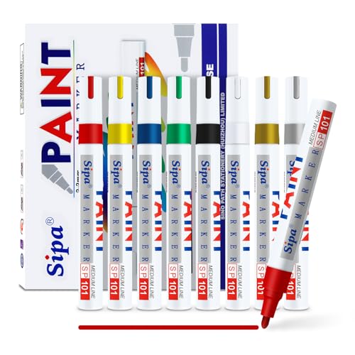 Sipa Permanent Marker Wasserfeste Stifte set, 8 Farben zum Steine Bemalen Lackmarker Bunt Glasstift Lackstifte für Karton, Kunststoff, Holz, Metall, Keramik Tasse, Reifen, Leinwand, Schuhe von Sipa