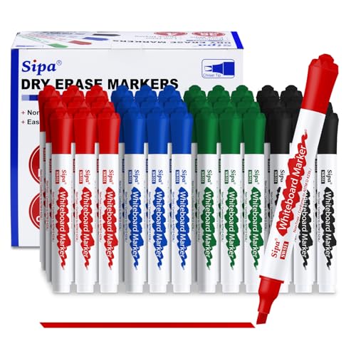 Sipa Whiteboard Marker, 36 Whiteboard Stifte abwischbar, Set mit 4 Farben Flipchart Stifte Marker, Keilspitze 4mm Linienbreite, ideal für Klassenzimmer, Büro und Kinder, unverzichtbarer Schulbedarf von Sipa