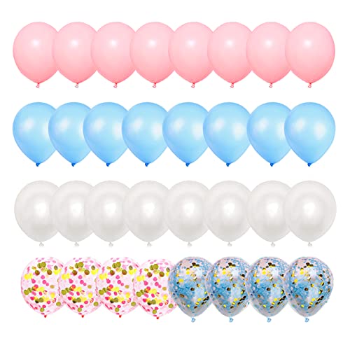 Luftballons Blau Rosa Pink Weiß Sipeayan Gender Reveal Party Ballons 50 Stück 30cm Geschlecht Verkünden Helium Luftballons Glitzer Konfetti Latex Ballons für Baby Shower Kinder Geburtstag Dekoration von Sipeayan