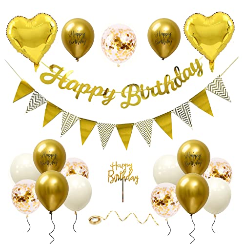 Geburtstagsdeko Happy Birthday Girlande Gold Beige Sipeayan 26 Stück Deko Geburtstag Partyzubehör Wiederverwendbar mit Wimpelkette Banner Latex Luftballons Herz Folienballon für Frauen Mann Kinder von Sipeayan