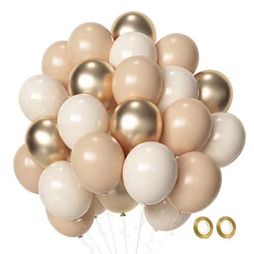 Luftballons Beige Creme Apricot Gold Sipeayan 50 Stück 30cm Latex Luftballons Neutral Aprikose Elfenbein-Weiß Goldene Metallic Ballons für Geburtstag Hochzeit Babyparty Jugendweihe JGA Party von Sipeayan