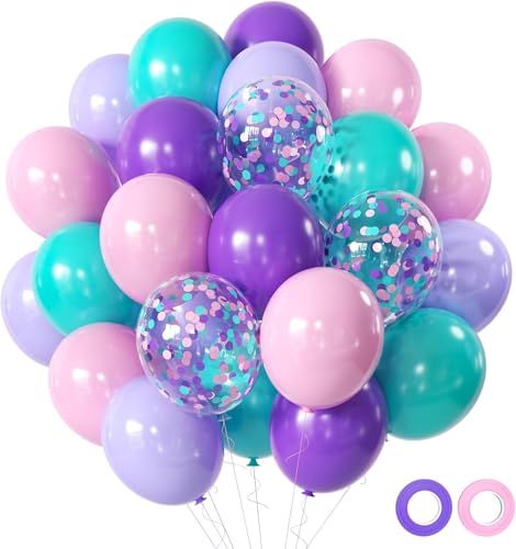 Luftballons Rosa Pink Lila Violett Türkis Sipeayan 50 Stück 12 zoll Helium Ballons Bunt Konfetti Luftballons Latex Ballons für Mädchen Frauen Geburtstag Hochzeit Babyparty Jugendweihe Party Deko von Sipeayan