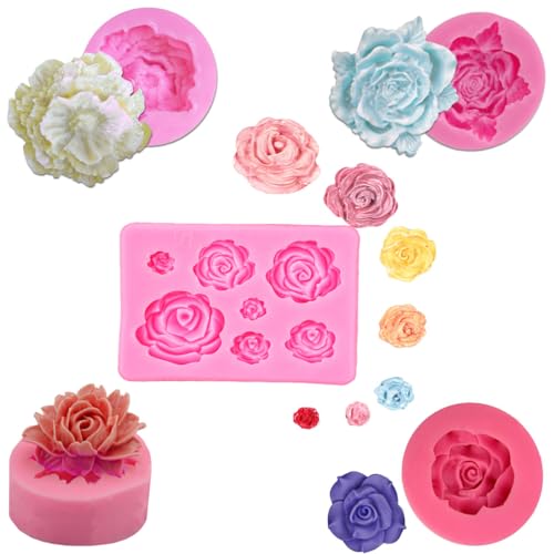 Sipiris 5PCS 3D Bumen Silikon Formen Rose,Blume Silikon Seifen Rose Form Blumen Formen fur Fondant Rosen Blumen Form Rose Blume Silikon Form fur Kuchen Dekoration Schokolade Süßigkeit Herstellung von Sipiris