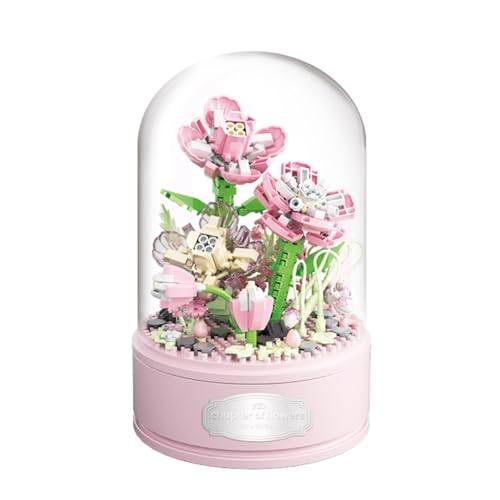 Sipobuy DIY Spieluhr Zum Bauen, 438-teiliges Blumenstrauß-Set Mit Staubdichter Kuppel – Kunstblumen-Sammlung, Konstruktionsspielzeug Für Heimdekoration (Gardenie) von Sipobuy