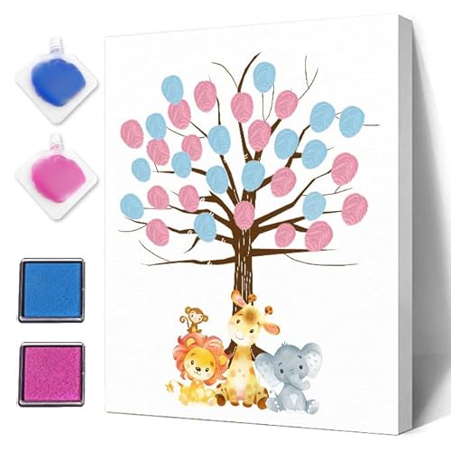 Dschungel Geschlecht enthüllen Fingerabdruck Blätter Baum, lustige Babyparty Gästebuch Partyspiel, Gender Reveal Baby Shower Party Ideen, Gender Reveal Keepsake, Special Meaningful Canvas Decoration von Sirjiera