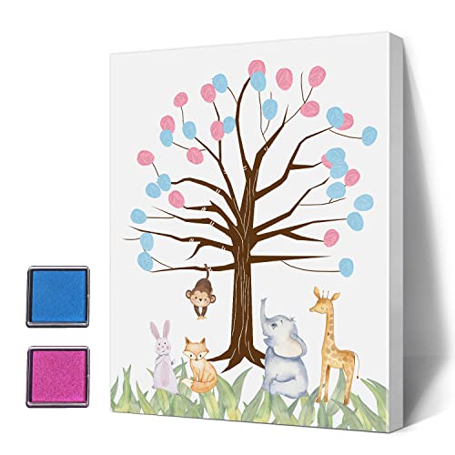 Sirjiera Baby Gender Reveal Fingerprint Tree, personalisierte Leinwand Baby Shower Geschlecht enthüllen Fingerabdruck Gästebuch, Geschlecht enthüllen Party Ideen für Baby Shower Junge und Mädchen von Sirjiera