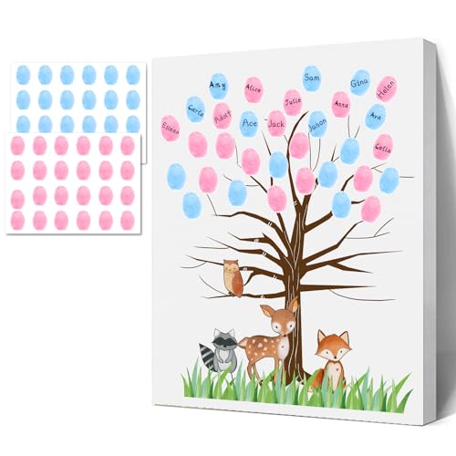 Sirjiera Gästebuch mit Tiermotiven, Fingerabdruck-Baum, Babyparty-Dekoration, Party-Spielideen, Baby-Geschlechts-Enthüllung, Andenken von Sirjiera