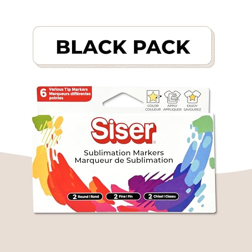 SISER Sublimationsstifte – Black Pack – Set mit 6 Filzstiften mit Rundspitze, fein und Keilspitze. Vielseitig einsetzbar und kompatibel mit den Plottern Juliet und Romeo über den mitgelieferten von SISER