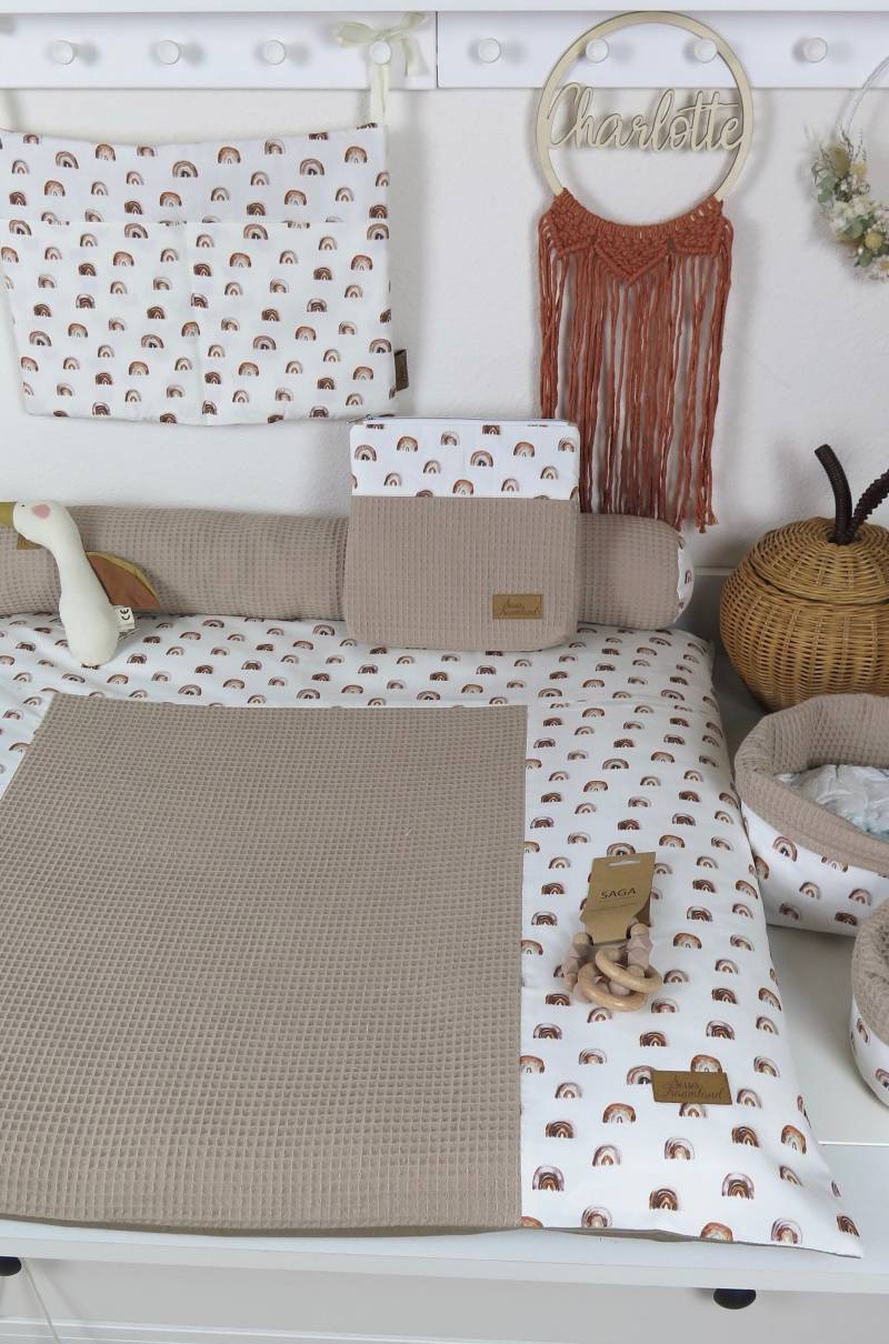 Wunschmaß - Wickelauflage Set Bow Braun Waffel Dunkles Beige von SissisTraumland