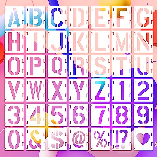 42 Stücke Kunststoff Verbindbar, 10x8cm Schablonen Set Buchstaben Zahlen Zeichen Schablonen Wiederverwendbar Alphabet Malvorlage, für Malerei auf Wand Wohnkultur DIY und Handwerk von Siumir