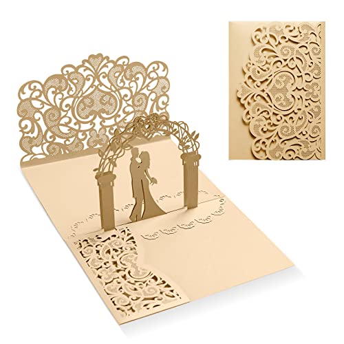 Siumir Pop Up Hochzeitskarte mit Umschlag 3D Karte Hochzeit Glückwunsch Karte Hochzeitseinladungen für Hochzeitstag, Valentinstag, Hochzeitsgeschenke (Gold) von Siumir