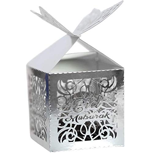 Siunwdiy Eid Mubarak Candy Box Geschenkkartons Geschenk-Boxen, 100 Stück, Dekoration Schmetterling,Ramadan Eid Party-Dekorationen, Kindergeschenke, Mitgebsel Festhochzeit,Silber von Siunwdiy