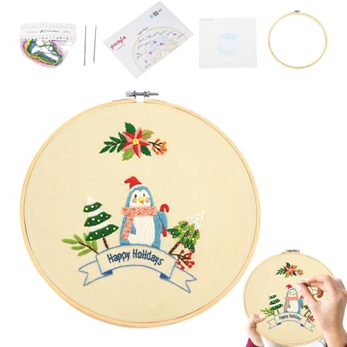 Siuwddee Stickset Weihnachten,Stickset für Anfänger - Winter-Stickset, Weihnachts-Nadelspitzen-Sets - Weihnachts-Stickmuster, Anfänger-Stickset für Wohnzimmer, Schlafzimmer, Anfänger, Familie von Siuwddee