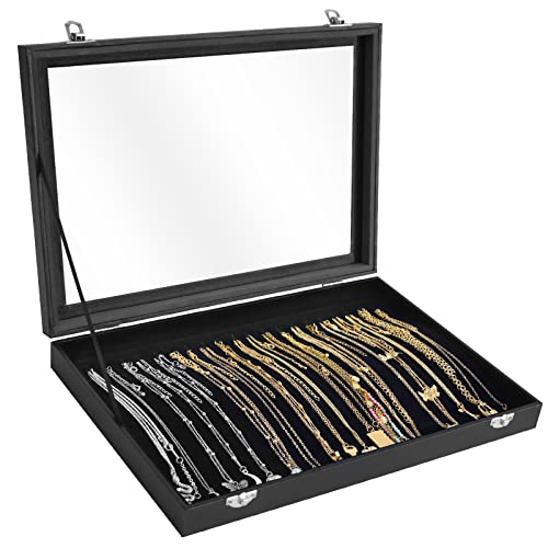 Siveit Premium-Halsketten-Organizer-Box – Schmucktablett mit 20 Haken und transparentem Deckel – Präsentationsbox für Halsketten, Anhänger – geeignet für Frauen und Mädchen (schwarz) von Siveit