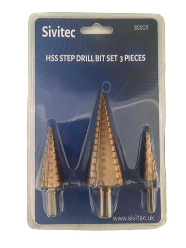 Sivitec HSS 4341 Spiralbohrer-Set mit metrischem Rundschaft, konisch, für Metallrohre, Blech, Holz, Kunststoff, Bohren 4–12 mm, 4–20 mm und 4–32 mm, 3 Stück von Sivitec