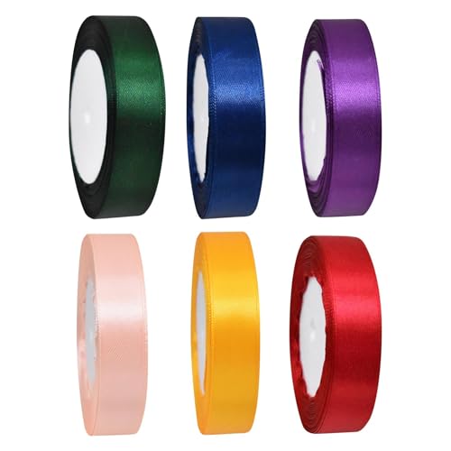 6 Farben 2cm*22m Polyester Satinband, Geschenkband Breit, Geschenkband satin, Bunte Satin Band Seidenband, Geschenkbänder Satin für Hochzeit Dekoration, Geschenk Verpacken, Basteln von Sivono