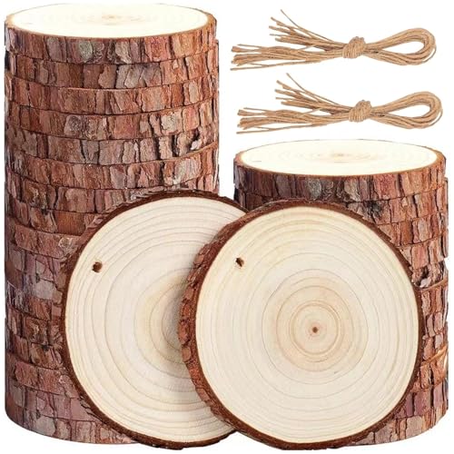 Rund Holzscheiben mit Loch,20 Stück Baumscheiben 5-6cm,Holzscheibe zum Basteln,Holz Log Scheiben,Kiefernholz Astscheiben Baumstamm Deko,DIY Rustikale Kerzenständer von Sivono