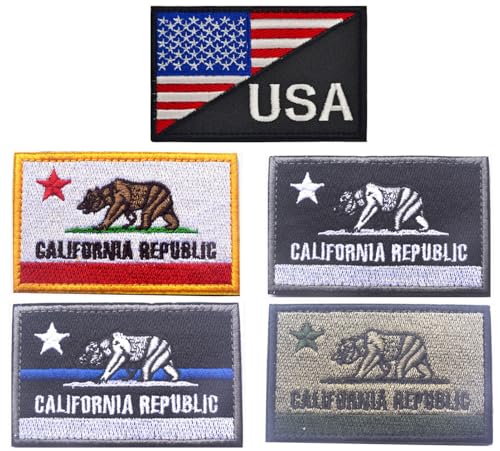 5 Stück California Sates+USA Flagge Vollstickerei Militär Klettverschluss Patch für Kappen, Taschen, Westen, Militäruniformen von Siwenjiang