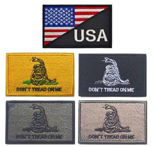 5 Stück Don't Tread On Me + USA-Flagge, taktische bestickte Moral-Applikation mit Klettverschluss von Siwenjiang