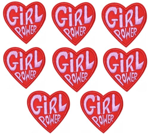 8 x rote Love Heart Girl Power-Stickerei zum Aufbügeln oder Aufnähen von Siwenjiang