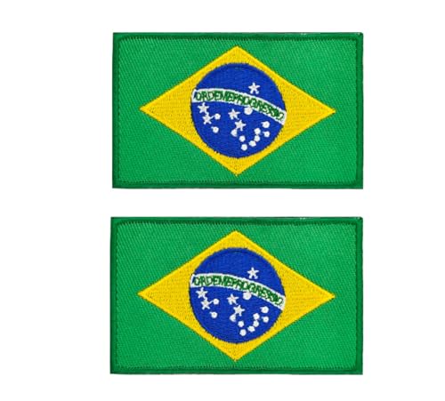 Siwenjiang 2 Stück Brasilien-Flagge, bestickt, dekorative Abzeichen mit Klettverschluss auf der Rückseite für Hüte, Kleidung, Rucksack als Dekoration (Brasilien) von Siwenjiang