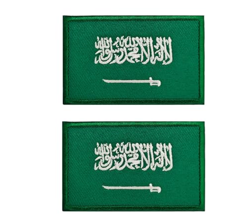 Siwenjiang 2 Stück Saudi-Arabien-Flagge, bestickt, dekorative Abzeichen mit Klettverschluss auf der Rückseite für Hüte, Kleidung, Rucksack als Dekoration (Saudi-Arabien) von Siwenjiang