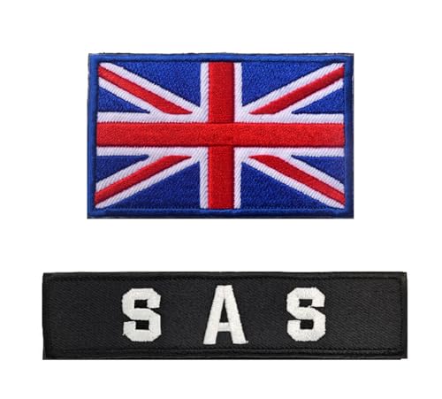 Siwenjiang 2er-Pack UK und Special Air Service SAS bestickte Militär-Aufnäher mit Klettverschluss auf der Rückseite von Siwenjiang