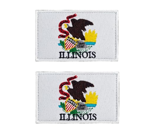 Siwenjiang 2er-Pack bestickter rechteckiger Flaggenaufnäher von Illinois mit Klettverschluss (Illinois) von Siwenjiang