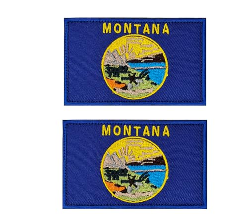 Siwenjiang 2er-Pack bestickter rechteckiger Flaggenaufnäher von Montana mit Klettverschluss (Montana) von Siwenjiang