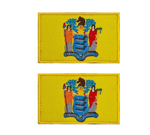 Siwenjiang 2er-Pack bestickter rechteckiger Flaggenaufnäher von New Jersey mit Klettverschluss auf der Rückseite (New Jersey) von Siwenjiang