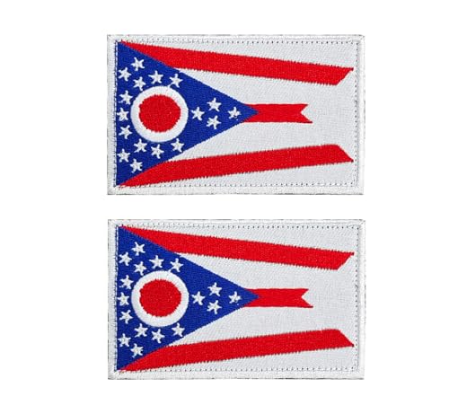 Siwenjiang 2er-Pack bestickter rechteckiger Flaggenaufnäher von Ohio mit Klettverschluss auf der Rückseite (Ohio) von Siwenjiang