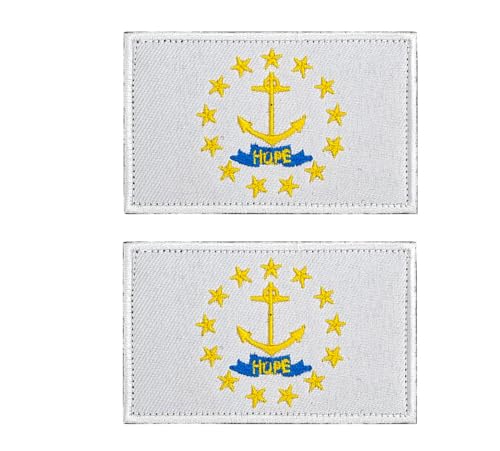 Siwenjiang 2er-Pack bestickter rechteckiger Flaggenaufnäher von Rhode Island mit Klettverschluss auf der Rückseite (Rhode Island) von Siwenjiang