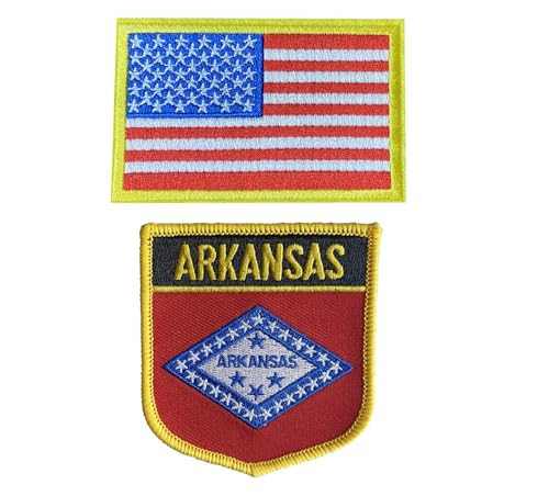 Siwenjiang Aufnäher mit Amerika-Flagge und Arkansas-Staatsflagge, zum Aufbügeln oder Aufnähen, bestickte Aufnäher für Kleidung, Hüte, Rucksäcke als Dekoration (Arkansas), 2 Stück von Siwenjiang