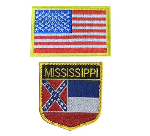 Siwenjiang Aufnäher mit Amerika-Flagge und Mississippi-Staatsflagge, zum Aufbügeln oder Aufnähen, bestickte Aufnäher für Kleidung, Hüte, Rucksäcke als Dekoration (Mississippi), 2 Stück von Siwenjiang