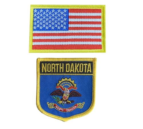 Siwenjiang Aufnäher mit Amerika-Flagge und Nord-Dakota-Staatsflagge, zum Aufbügeln oder Aufnähen, bestickte Aufnäher für Kleidung, Hüte, Rucksäcke als Dekoration (North Dakota), 2 Stück von Siwenjiang