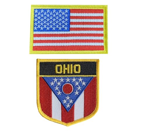 Siwenjiang Aufnäher mit Amerika-Flagge und Ohio-Staatsflagge, bestickte Aufnäher zum Aufbügeln oder Aufnähen, für Kleidung, Hüte, Rucksäcke als Dekoration, 2 Stück von Siwenjiang