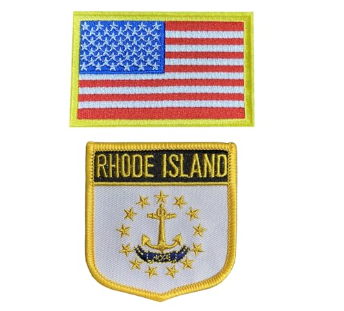 Siwenjiang Aufnäher mit Amerika-Flagge und Rhode Island-Staatsflagge, zum Aufbügeln oder Aufnähen, bestickte Aufnäher für Kleidung, Hüte, Rucksäcke als Dekoration (Rhode Island), 2 Stück von Siwenjiang