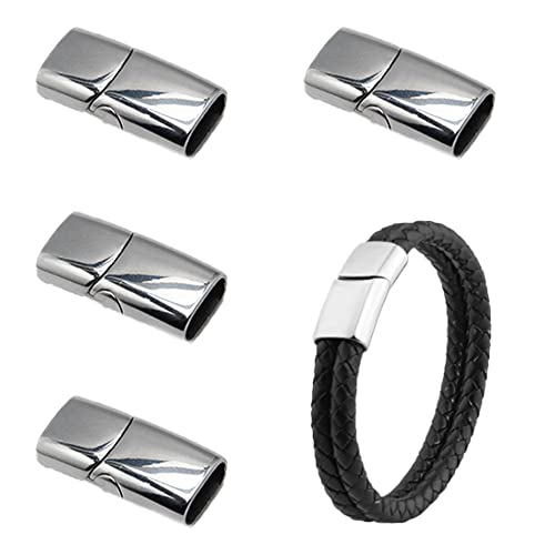 Sixfolo 4 Stück Armband Verschlüsse,Magnetverschluss Schmuck Edelstahl Verschluss für Lederband 6mm,Rechteck Armband Verschlüsse Silber für Armband Verschlüsse zum Basteln von Sixfolo