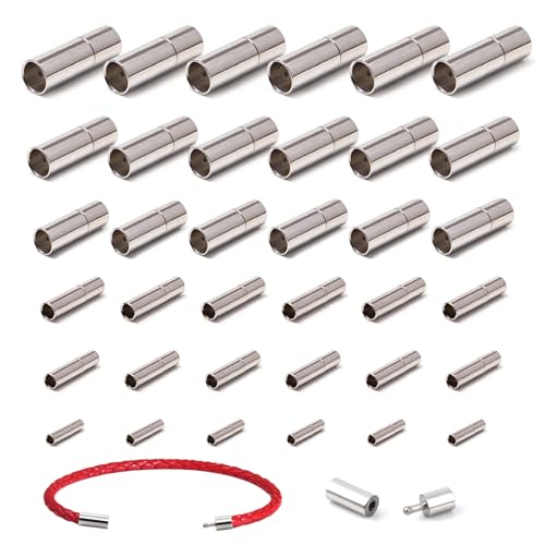 Sixfolo 42 Pcs Leder Endkappen zur Schmuckherstellung Lederarmband Verschluss in 6 Größe Rohr Schnur Endkappen Silber Halsketten Verschluss Lederband für DIY Armbänder Halsketten (1.5/2/3/4/5/6mm) von Sixfolo