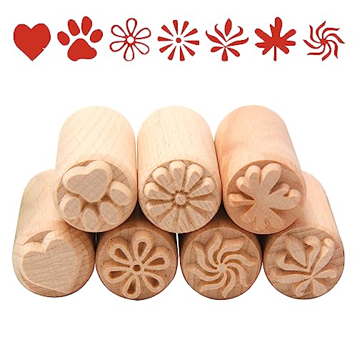 Sixfolo 7 Stück Holzstempel Holz Keramik Werkzeuge Stempel Runde Ton Stempel Naturholz Stempel mit Blume und Herz Mustern für Ton, Keramik,Teig Oder Gebäck,Scrapbooking… von Sixfolo