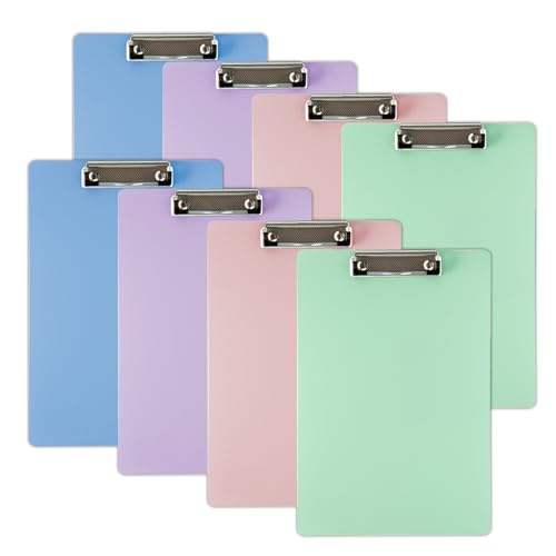 Sixfolo 8 Stück A4 Klemmbrett Bunt Clipboard A4 Set a4 Klemmbretter aus Kunststoff Schreibplatte Schreibblock mit Gummierter Metalklemme und Aufhängeose für Studenten Büro,31 X 21mm von Sixfolo