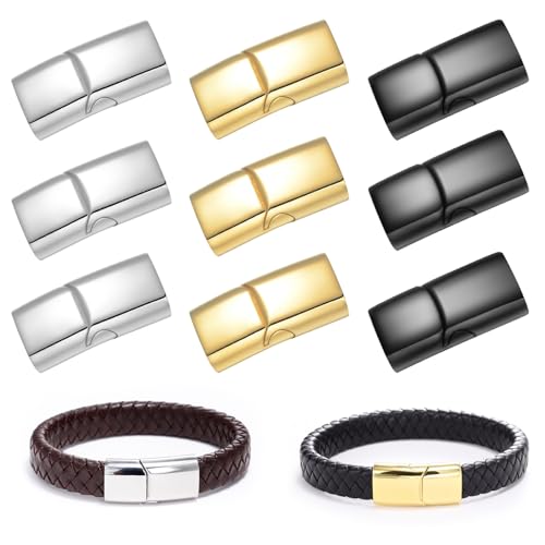 Sixfolo 9 Pcs Magnetisch Armband Verschlüsse Rechteck Magnetverschluss Armband Magnet Armband Verschluss Edelstahl Bajonettverschluss Armbänder für Armband Lederband Lederseil Schmuck Machen,3 Farben von Sixfolo