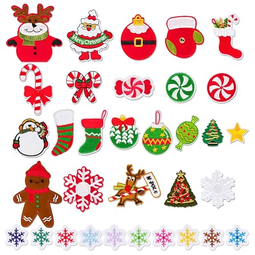 Sixfolo Weihnachten Applikationen zum Aufnähen 33 Stück Patches zum Aufbügeln mit Weihnachtsmotiven Flicken Patches Kinder Weihnachts BüGelbilder zum AufbüGeln für Kinder Erwachsene Kleidungs Dekor von Sixfolo