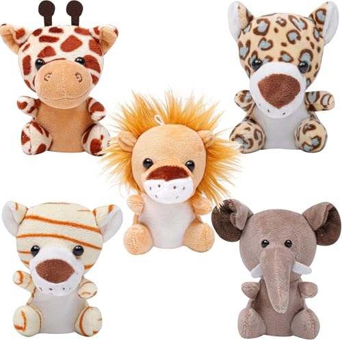 Sixfox 5 Stück kleine Tiere gefüllt schungeltier-Plüsch-Set 12 cm süße Safari-Kuscheltiere mit Schlüsselanhänger für Party-Gefälligkeiten Ostern Deko(sitzend) von Sixfox