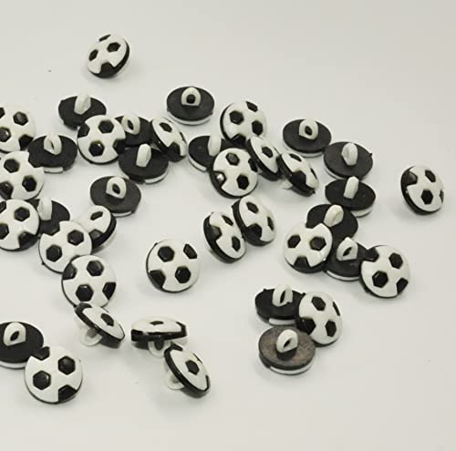 Farbige Acryl-Knöpfe, 13 mm Schaft, Fußballdruck, 50 Stück (schwarz) von Sixstore