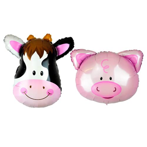 Happium Folienballons, 61 cm, Kuh und Schwein, Scheune, Bauernhof, Tiere, Party-Dekoration von Sixstore