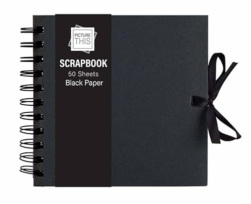 Sixstore Kraftpapier, klein, mittel, groß, quadratisch, hochwertiges Kraftpapier, Scrapbook mit Band (schwarz, mittelgroß, 20 cm x 20 cm, 50 Blatt) von Sixstore