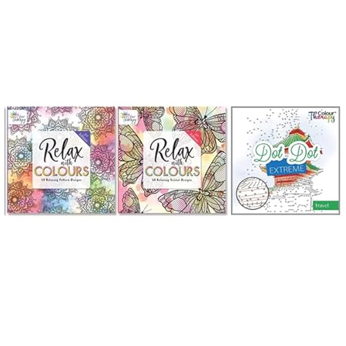 Sixstore Malbücher für Erwachsene, 3er Set Bücher, 180 Designs - Dot to Dot Travel Book, Malbuch Tier- und Musterillustrationen - Achtsamkeit und Entspannung Zeichenblock - Serie 3 von Sixstore