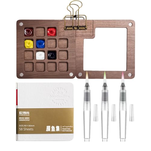 Aquarellpinsel Wet Palette Skizzenbuch Aquarell 15 Gitter Mini Palette Holz Mini Aquarell Set mit Clip Mini Aquarellkasten Zusammenklappbare Magnetpalette Pocketartist Travel Set für Maler Studenten von Siyrdxcbt