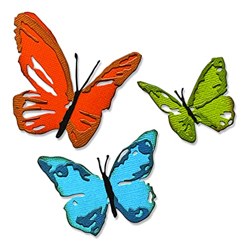 Sizzix Brushstroke Butterflies by Chapter Thinlits Stanzschablonen-Set 3PK Pinselstrich-Schmetterlinge von Tim Holtz | 665848 |Kapitel 2 2022, Edelstahl, multicolor, One Size von Sizzix